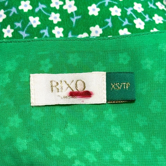 RIXO Silk Ditsy Floral Puff Long Sleeve V-Neck Empire Waist Ruffle Peplum Top XS - Picture 10 of 13